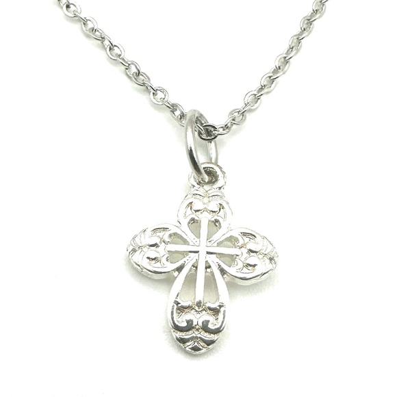 Small Filigree Silver Cross Necklace - Picture 1 of 4